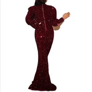 Love&Lemonade Deep Red Sequins Long Sleeves Long Gown size XL
